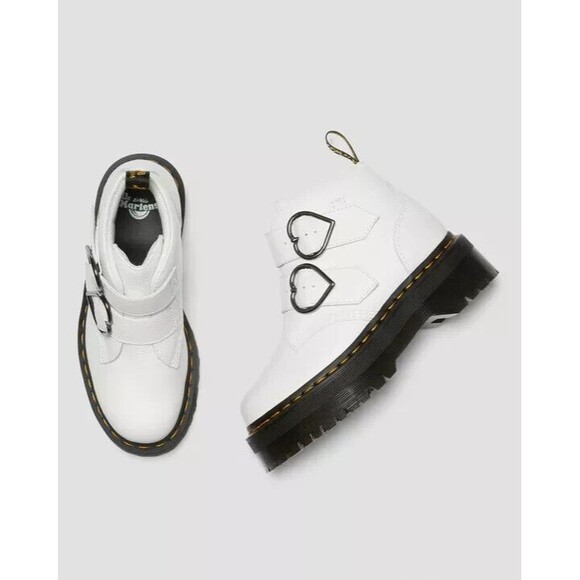 Dr. Martens Devon Heart Platform Boots White Black Leather NWOB - Picture 4 of 15